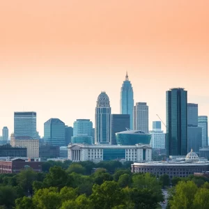 Aerial view of Atlanta skyline with government buildings