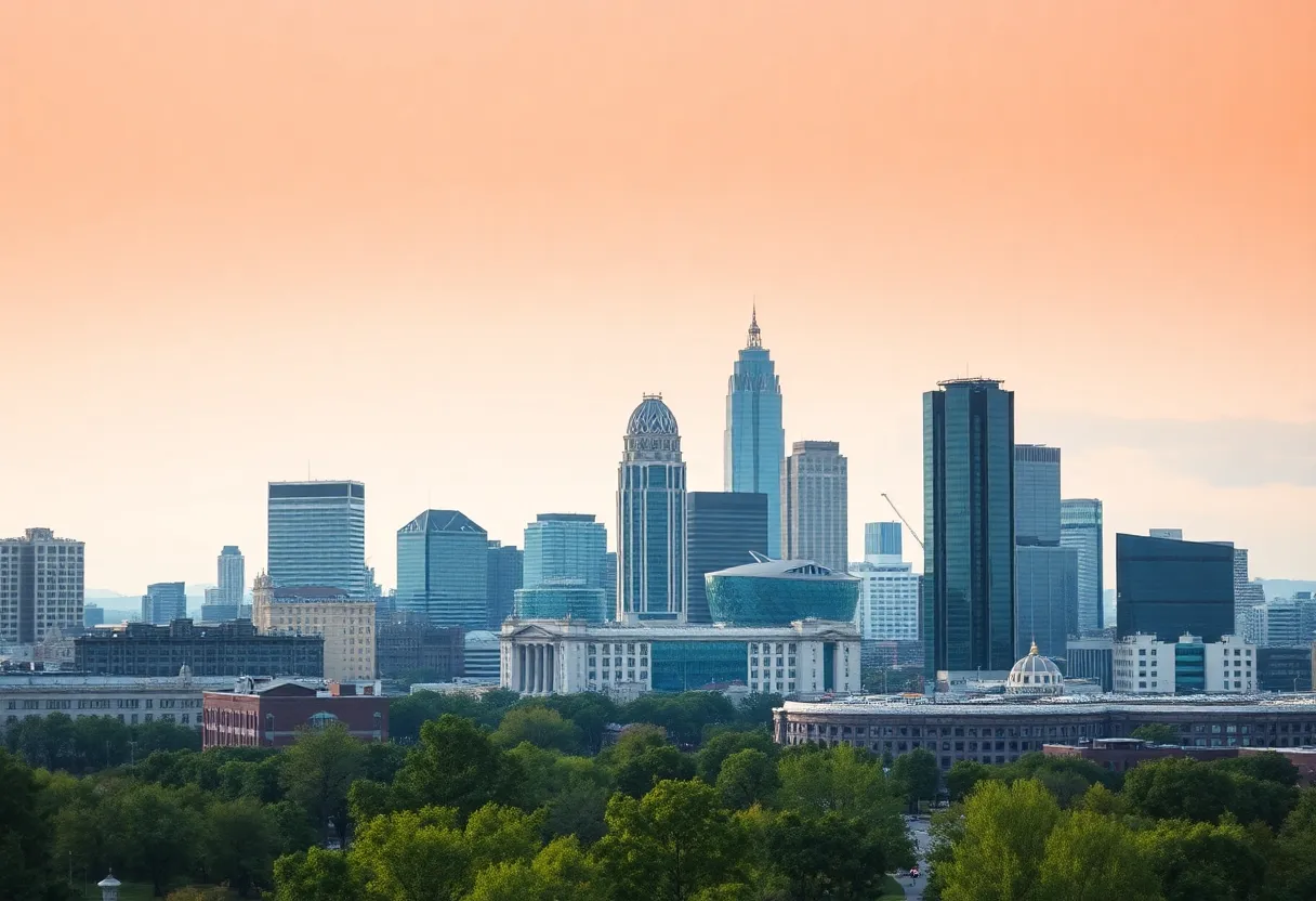 Aerial view of Atlanta skyline with government buildings