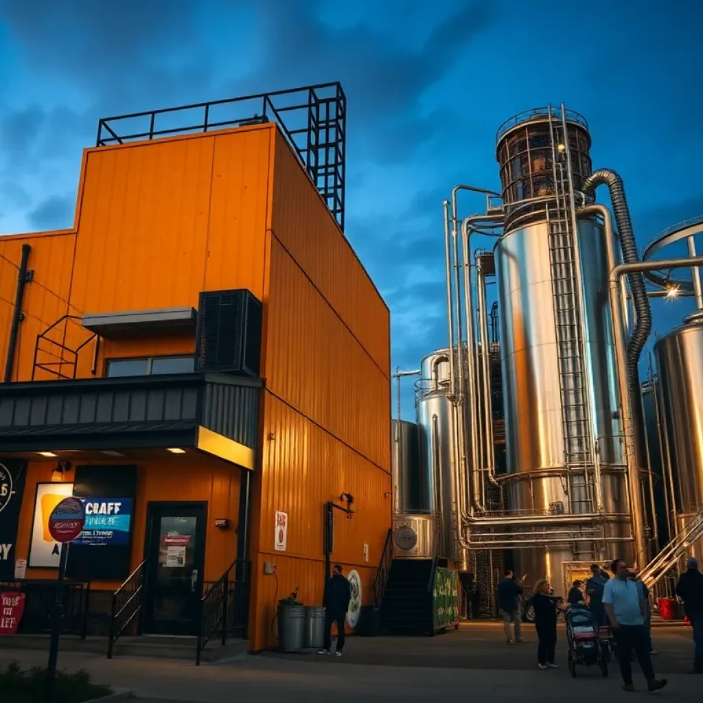 An illustration of a craft brewery and a corporate brewery representing the clash in Atlanta's beer industry.