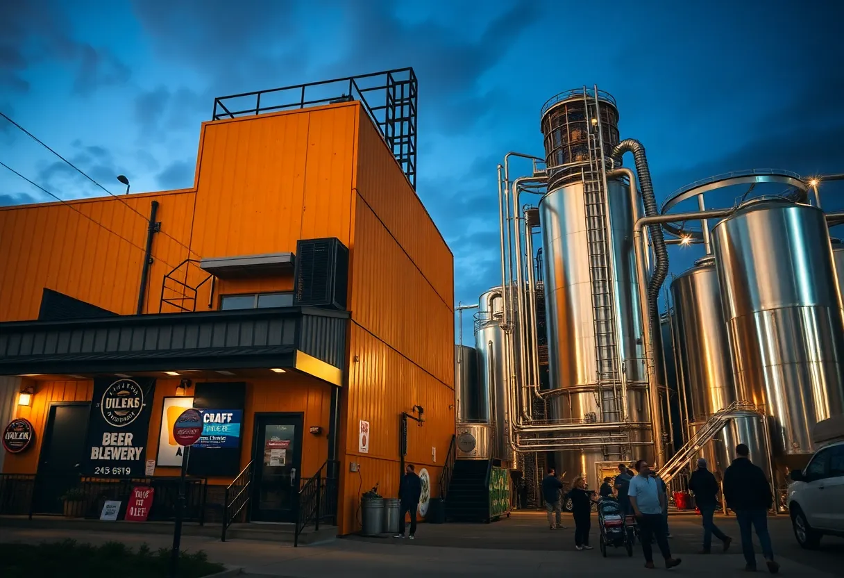 An illustration of a craft brewery and a corporate brewery representing the clash in Atlanta's beer industry.