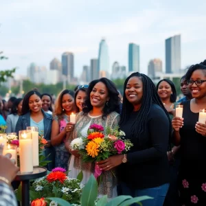 Community members gathering in Atlanta to honor a beloved educator with candles and flowers.