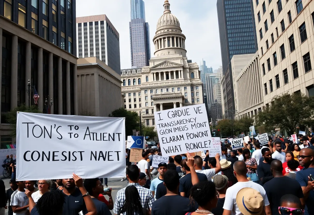 Protesters in Atlanta advocating for government efficiency and transparency.