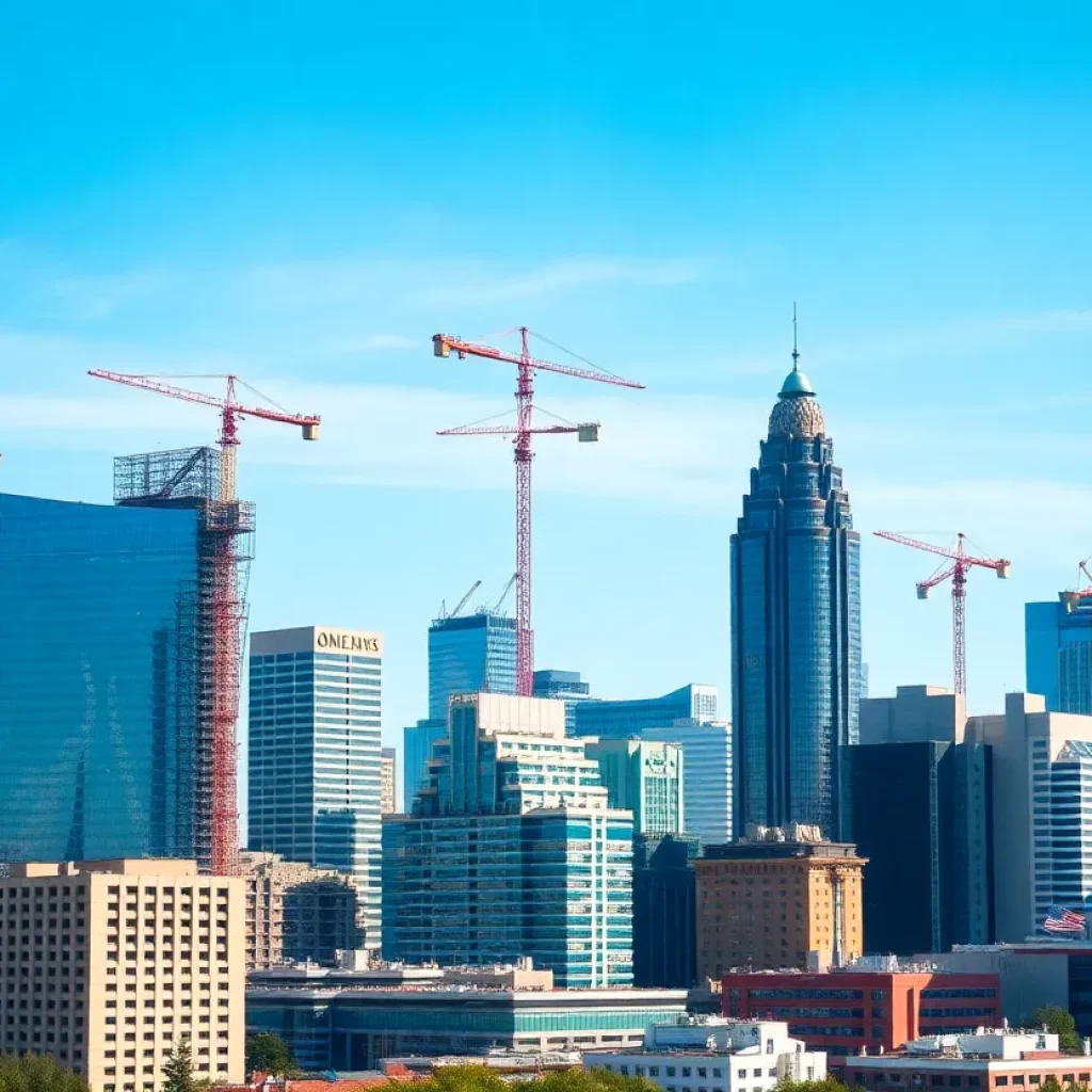 Atlanta showcasing hotel construction projects with cranes and skyline.