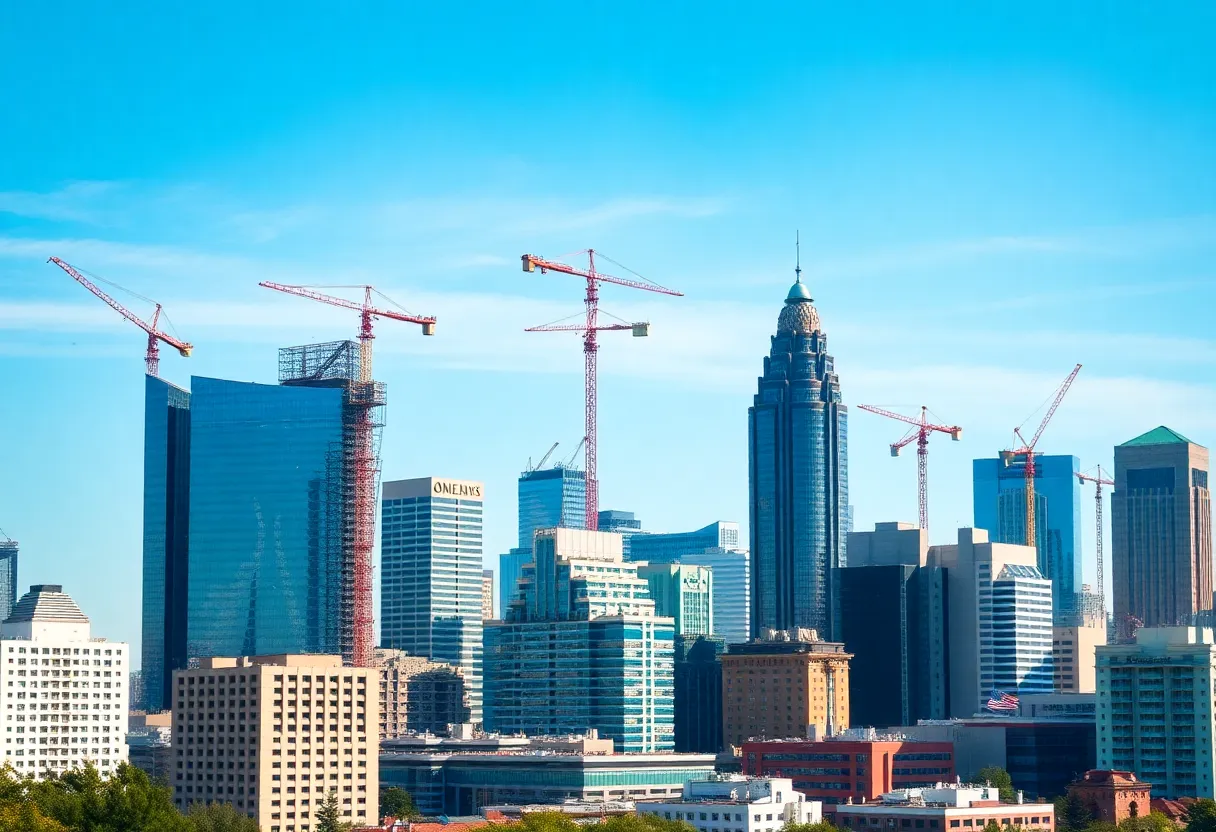 Atlanta showcasing hotel construction projects with cranes and skyline.