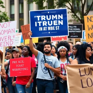 Protesters gathering in Atlanta to rally against political policies.