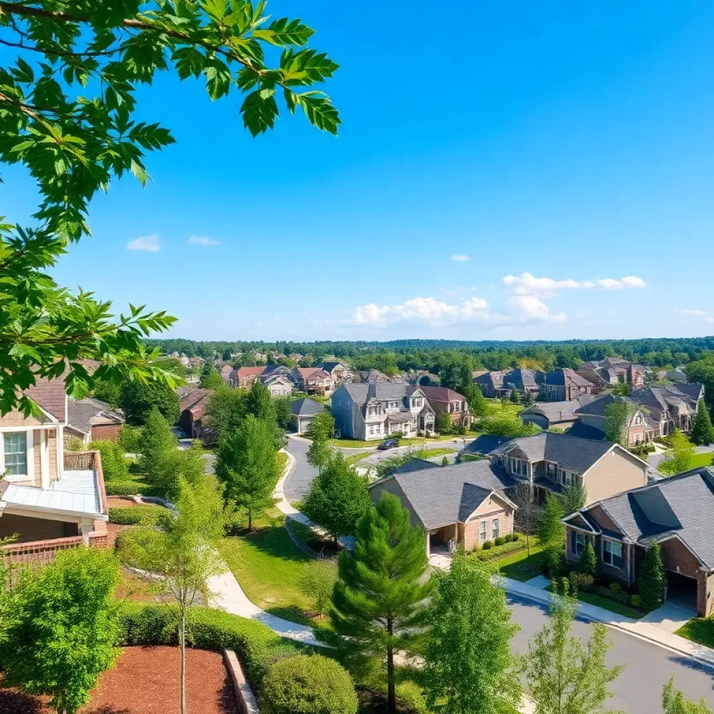 View of new residential communities with houses and green landscapes in Atlanta