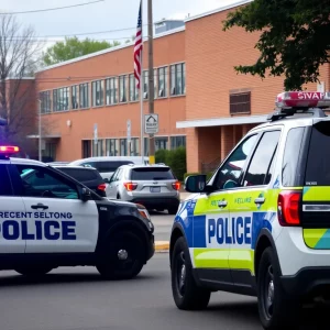 Police vehicles outside Atlanta schools during lockdown