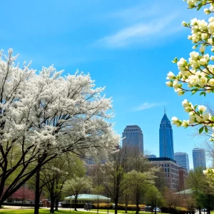 Blooming trees in Atlanta signaling the start of allergy season