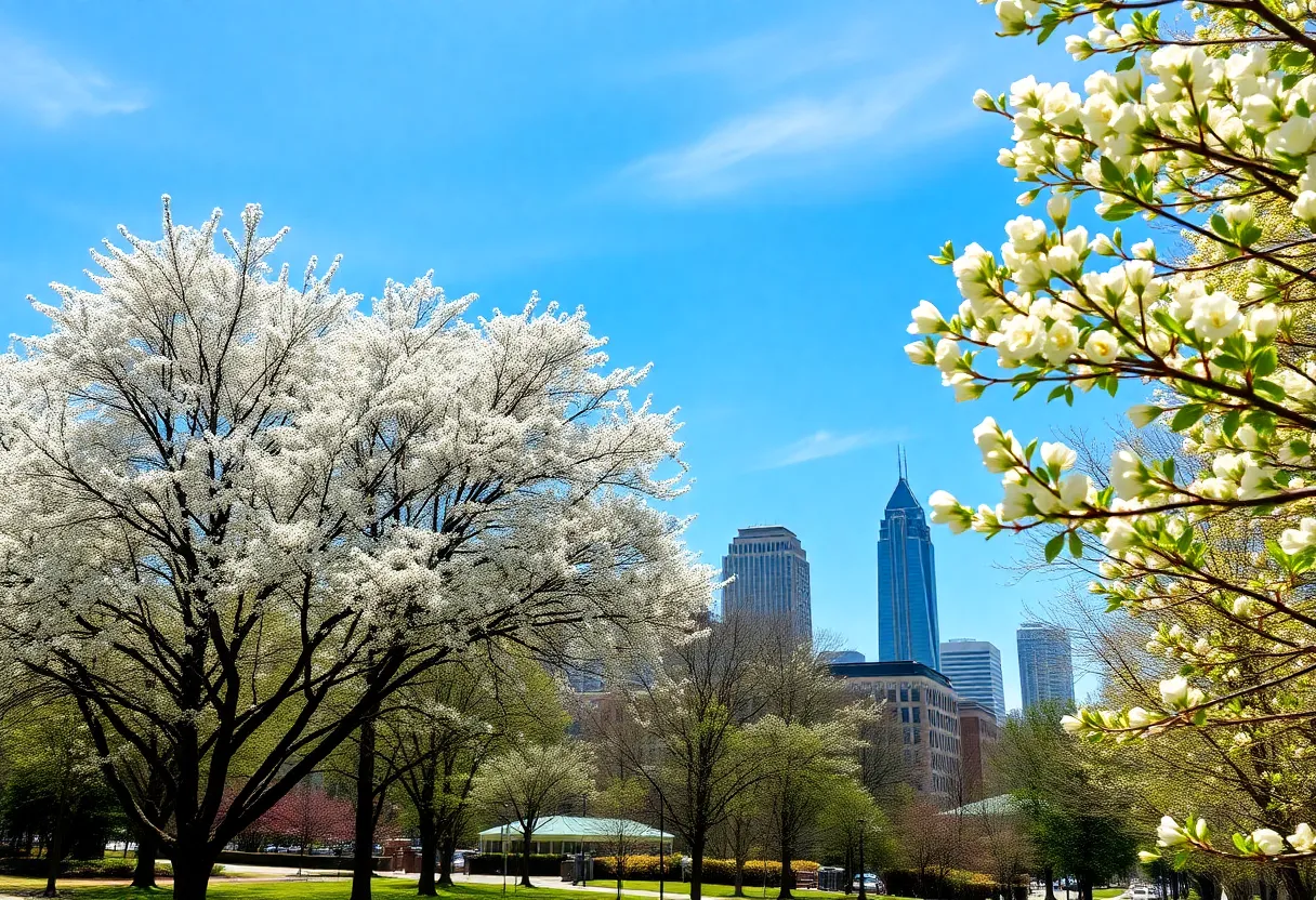 Blooming trees in Atlanta signaling the start of allergy season