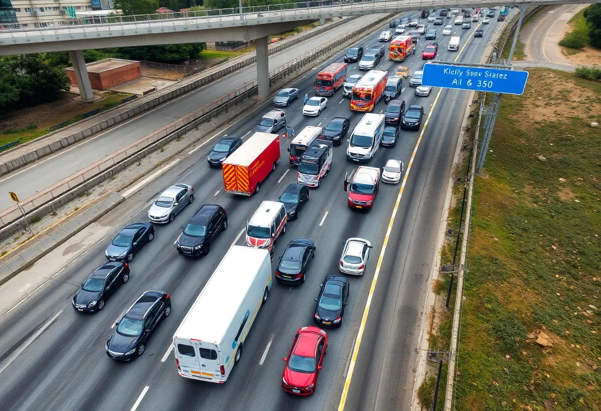 Major traffic jam on Atlanta's I-75/85 Connector due to a multi-vehicle crash.