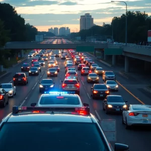 Traffic jam on Atlanta highway during rush hour