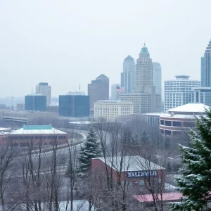 Snow flurries in Atlanta creating a winter wonderland