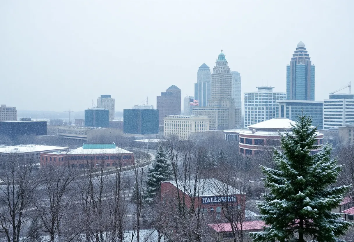 Snow flurries in Atlanta creating a winter wonderland