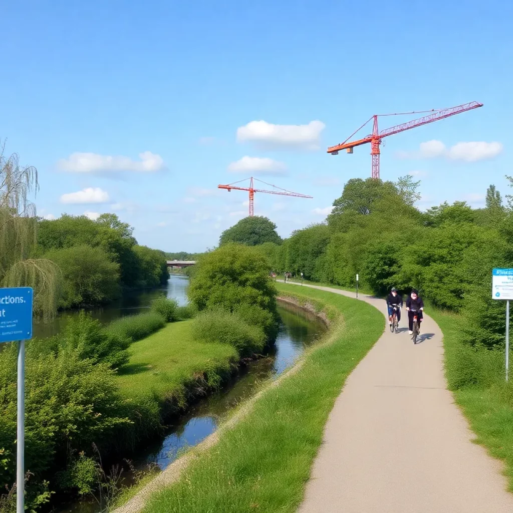 Scenic view of Augusta Canal Trail with people enjoying outdoor activities