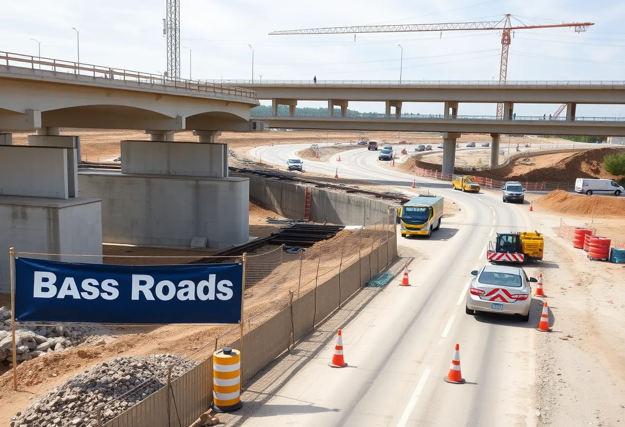 Construction of the new Bass Road bridge, emphasizing safety and improvements.