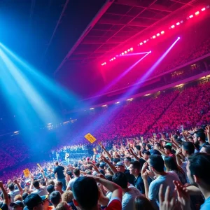 Crowd at a concert in Atlanta's Mercedes-Benz Stadium