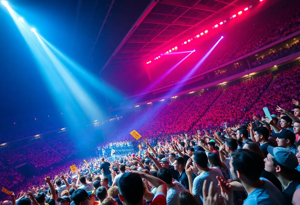 Crowd at a concert in Atlanta's Mercedes-Benz Stadium