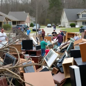 Residents of Boone organizing storm debris for collection
