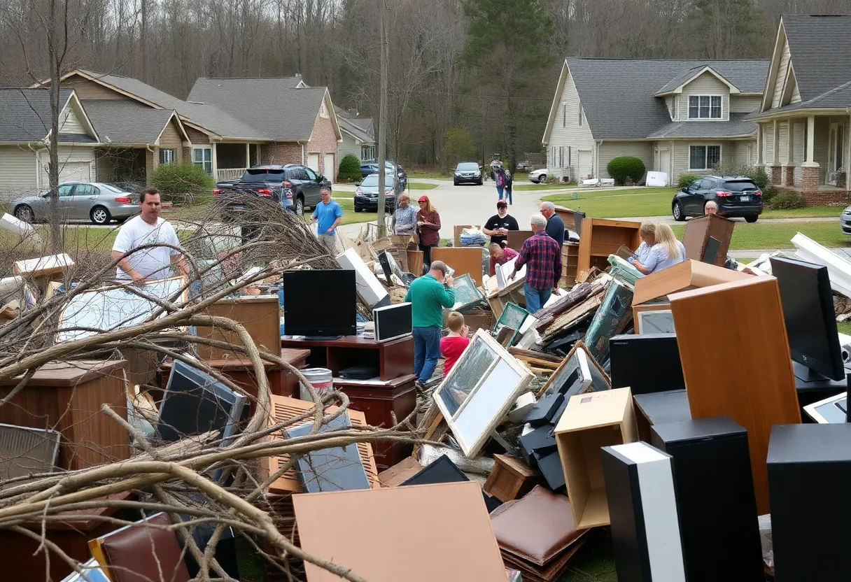Residents of Boone organizing storm debris for collection