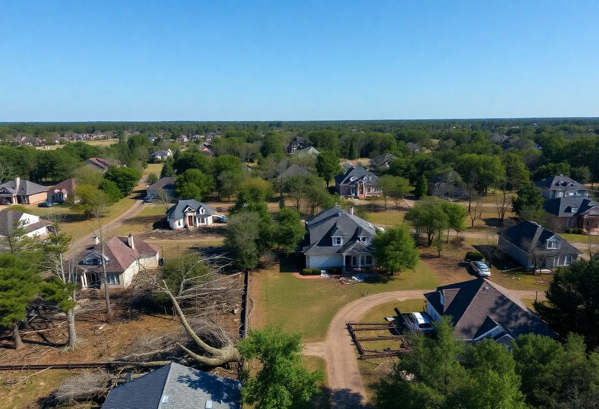 Aerial view of Butts County storm damage caused by EF-1 tornado