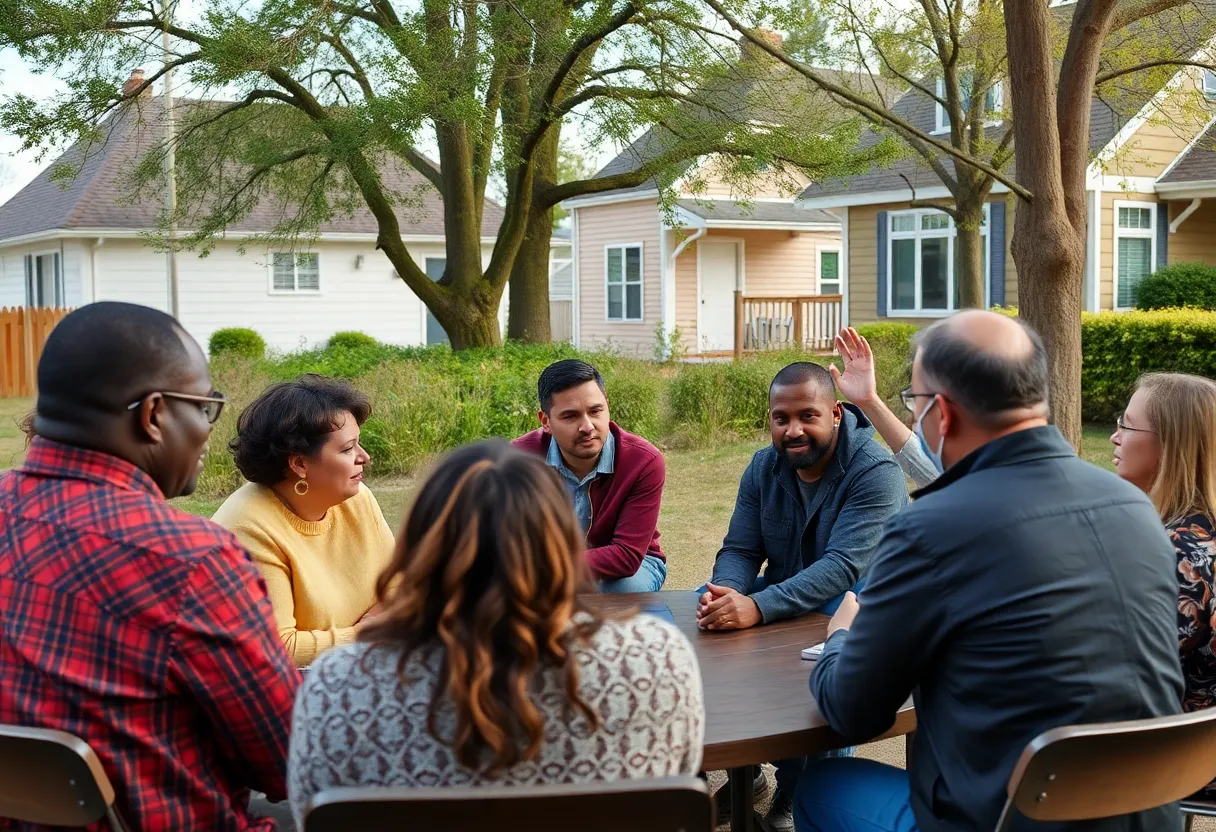 Residents discussing community safety and conflict resolution.