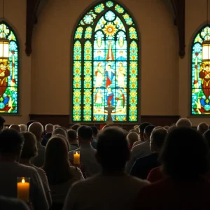 Congregation praying for Pope Francis in a church