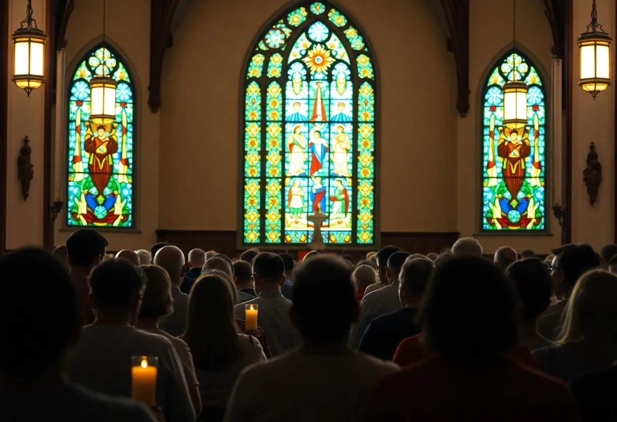 Congregation praying for Pope Francis in a church