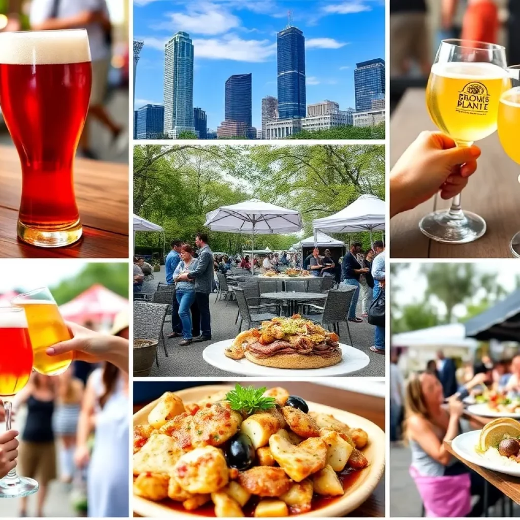 Collage of culinary events in Atlanta showing beer tastings, food pairings, and festivities