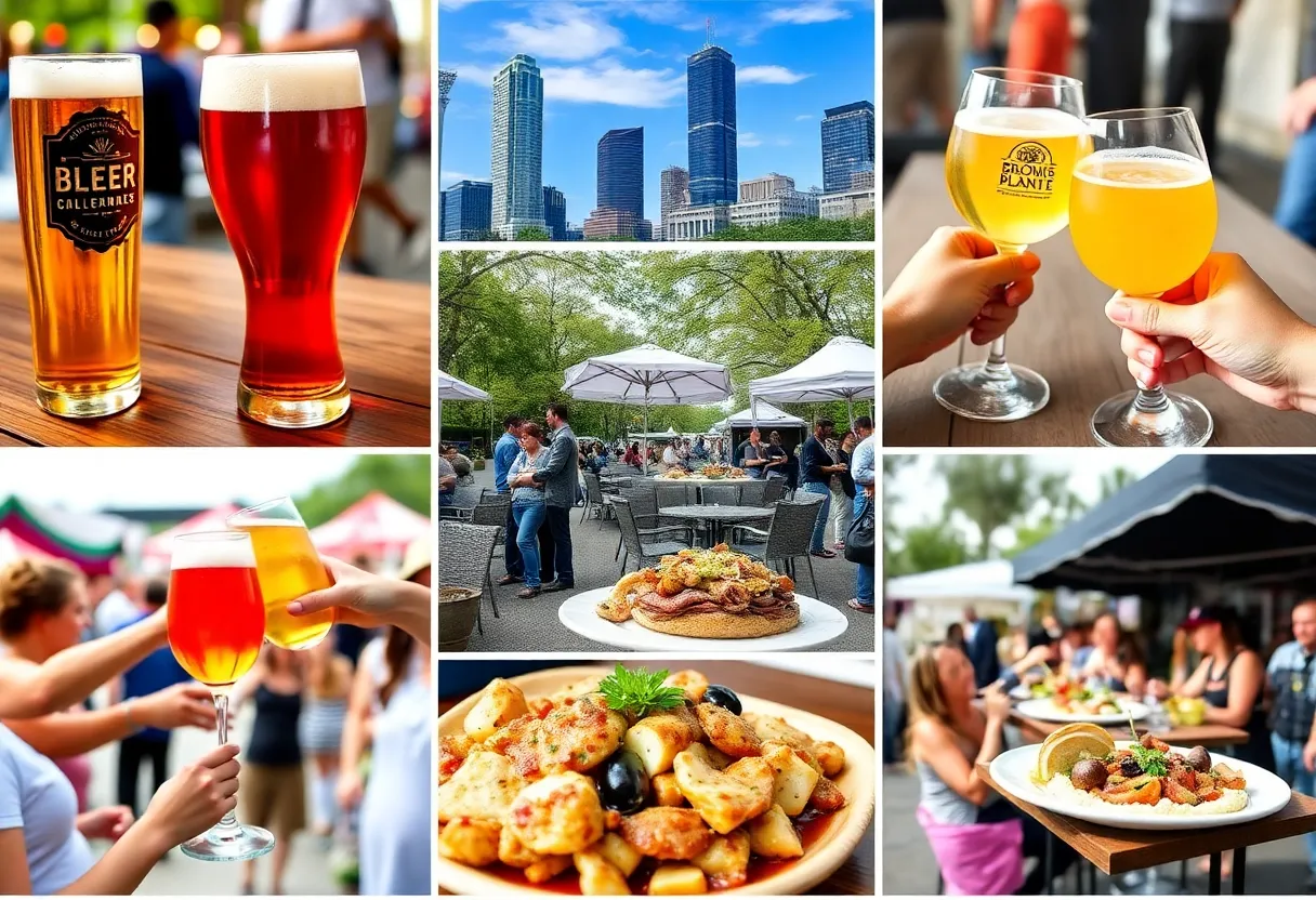 Collage of culinary events in Atlanta showing beer tastings, food pairings, and festivities