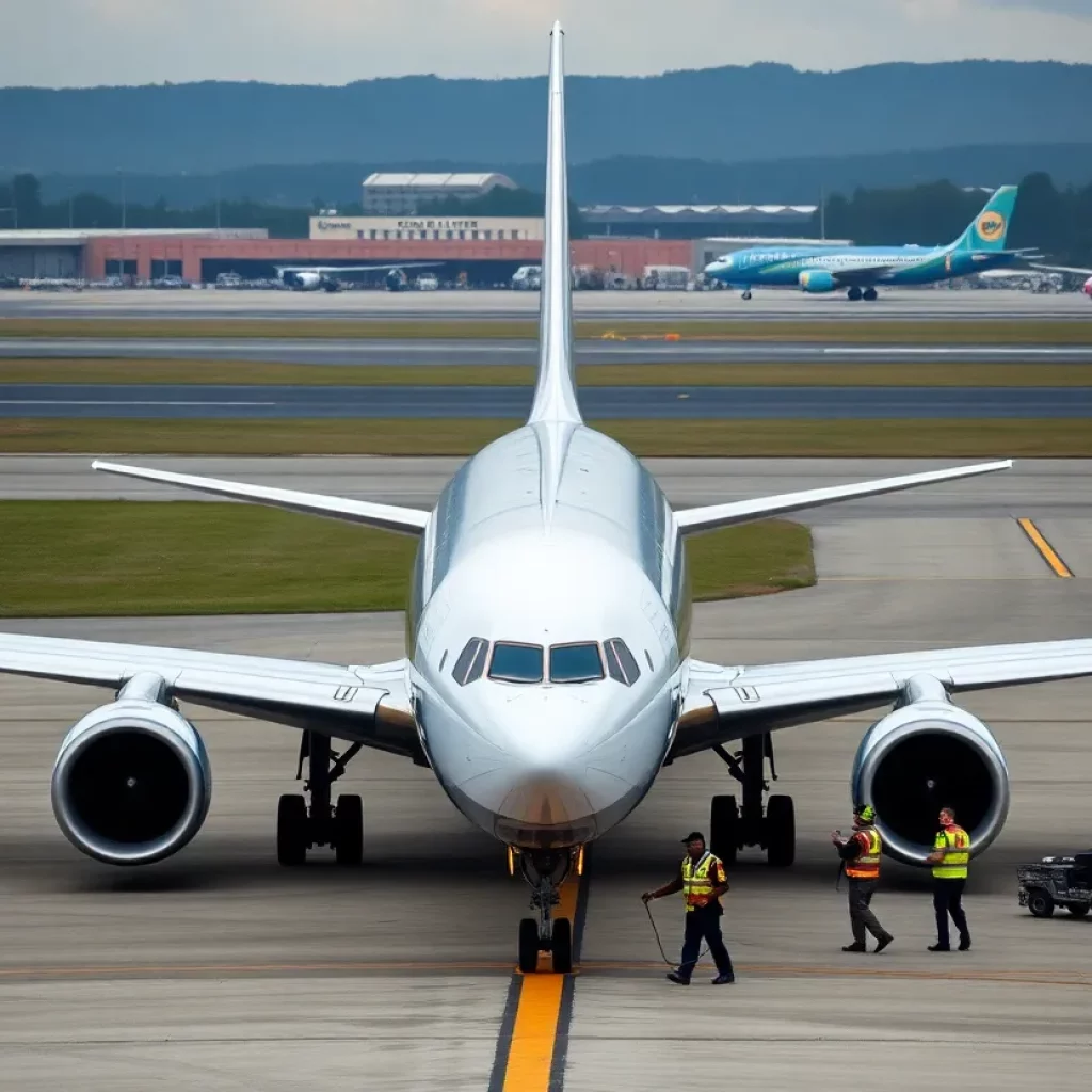 Boeing 717 at Charlotte Douglas International Airport after emergency landing