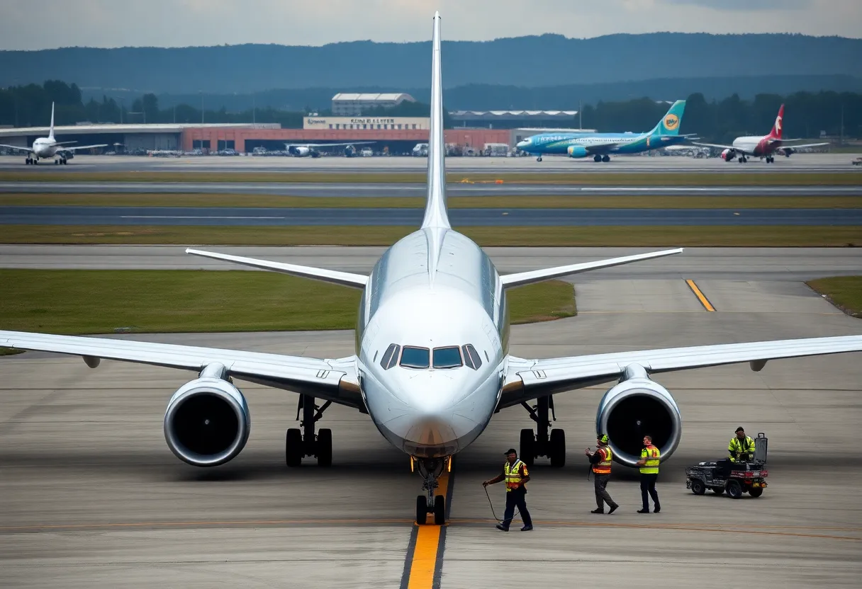 Boeing 717 at Charlotte Douglas International Airport after emergency landing