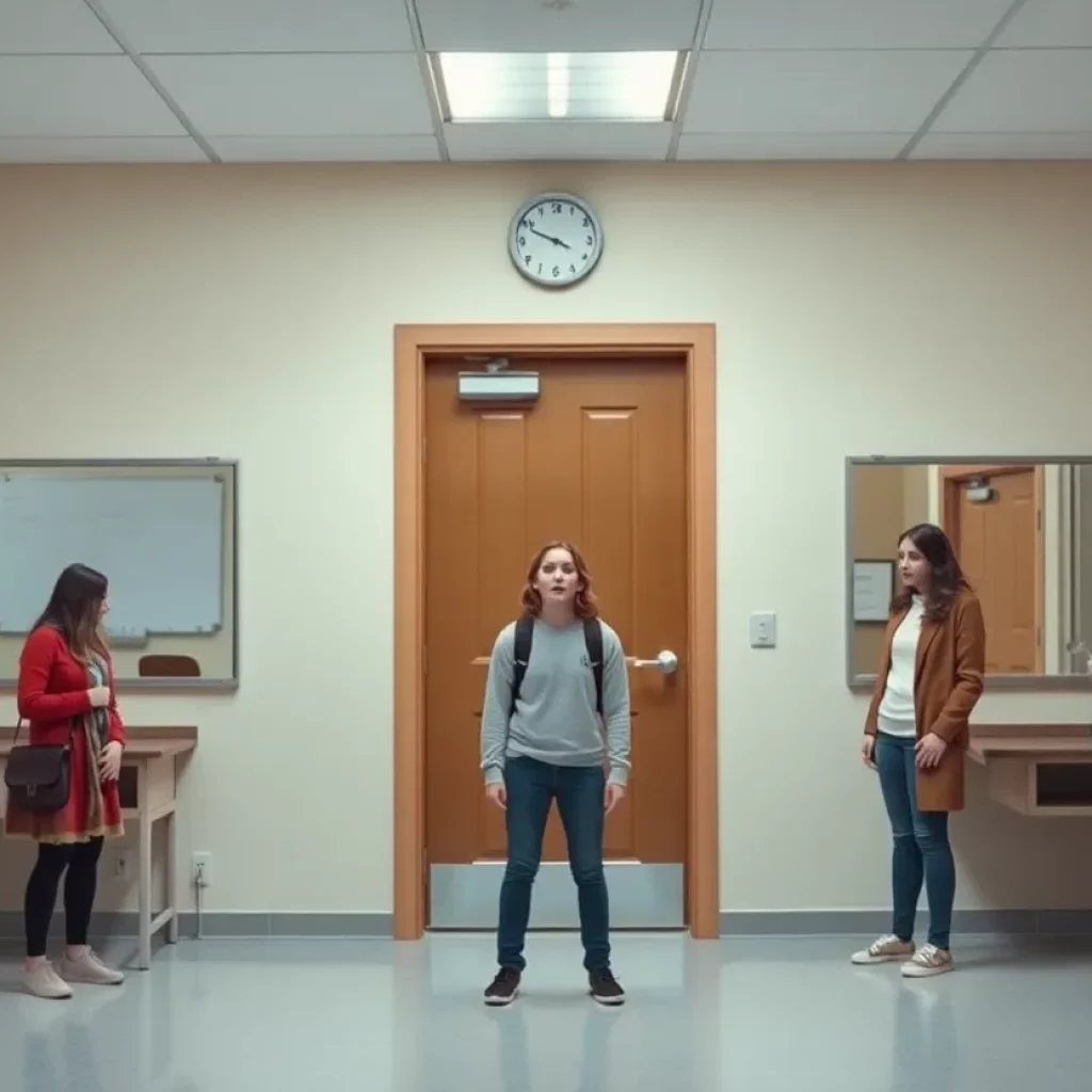 Empty classroom in a beauty school with beauty tools left behind
