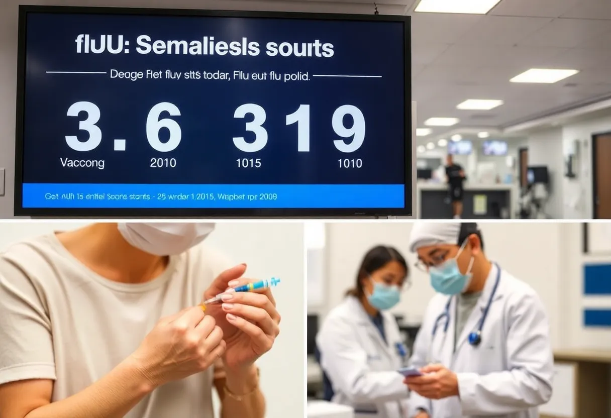 Healthcare professionals discussing flu statistics