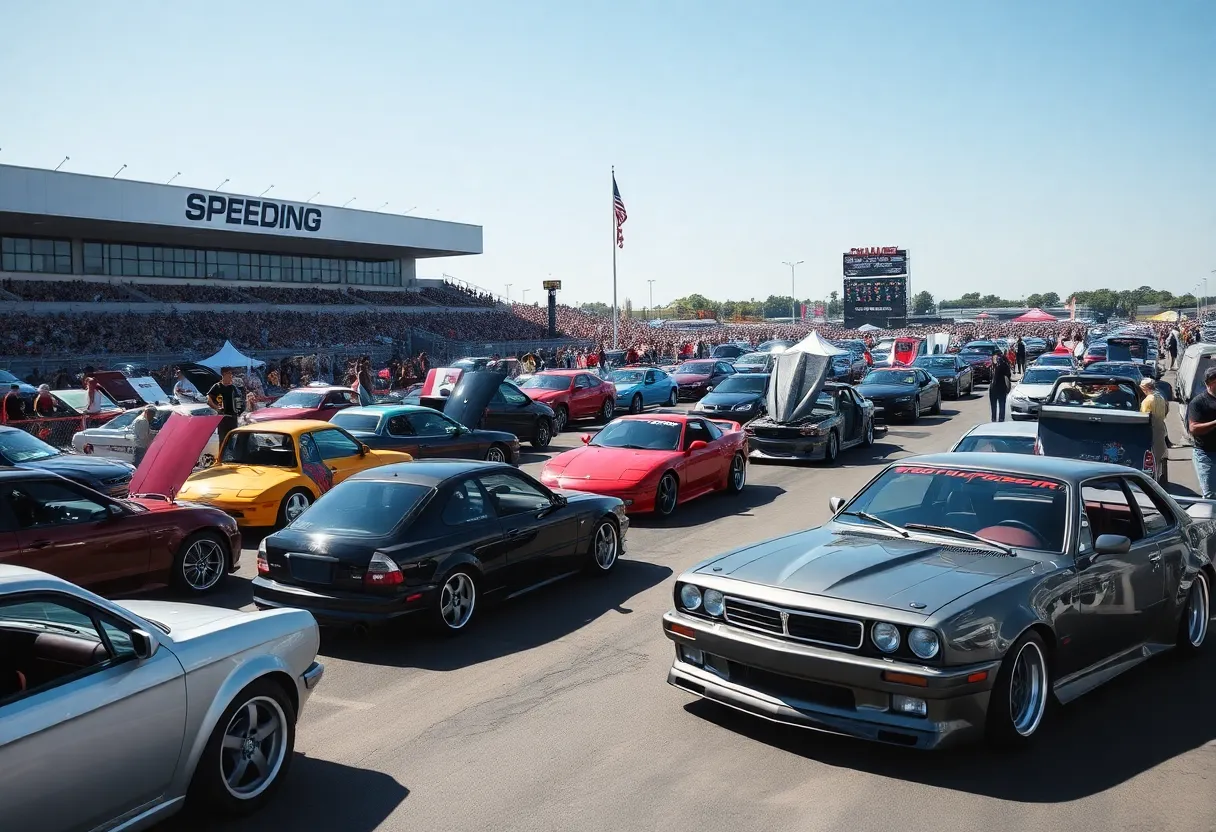 Car enthusiasts enjoying the FuelFest 2025 event at Atlanta Motor Speedway.
