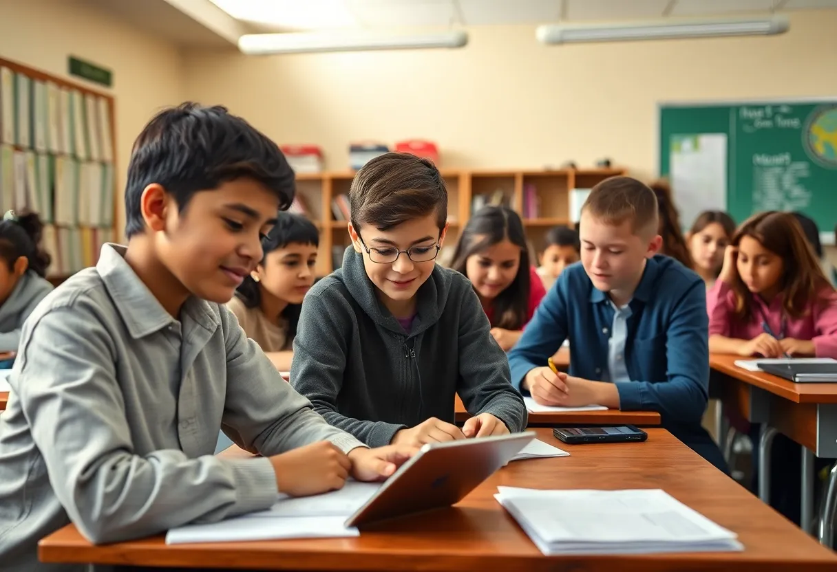 Students in a classroom setting exploring new educational technologies.