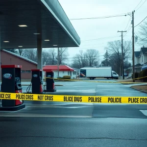 Police tape at a gas station in Southeast Atlanta