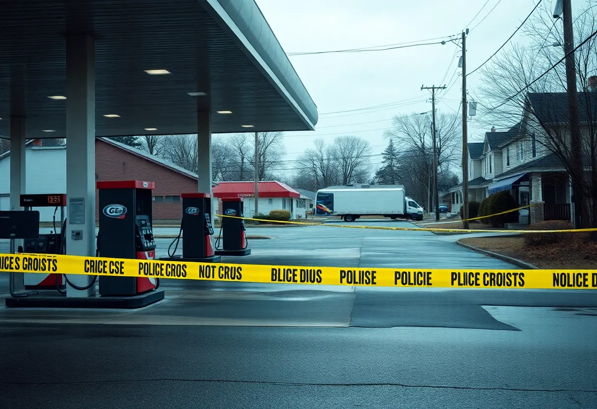Police tape at a gas station in Southeast Atlanta