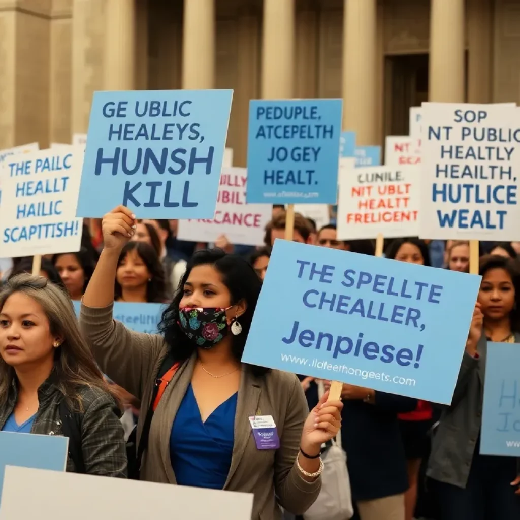 Public health workers protesting at the Georgia Capitol