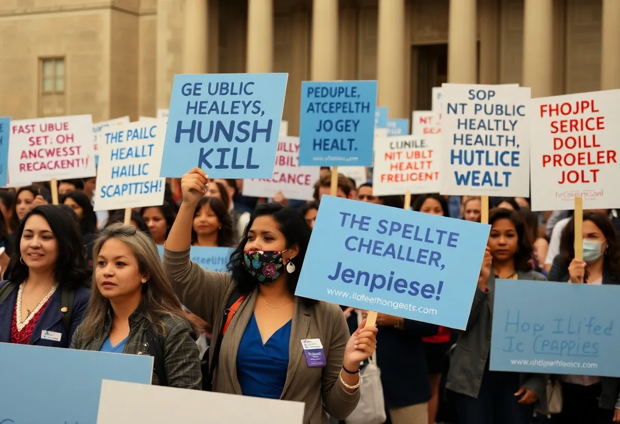 Public health workers protesting at the Georgia Capitol