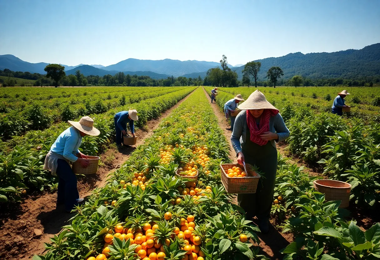 Agricultural workers in Georgia harvesting crops