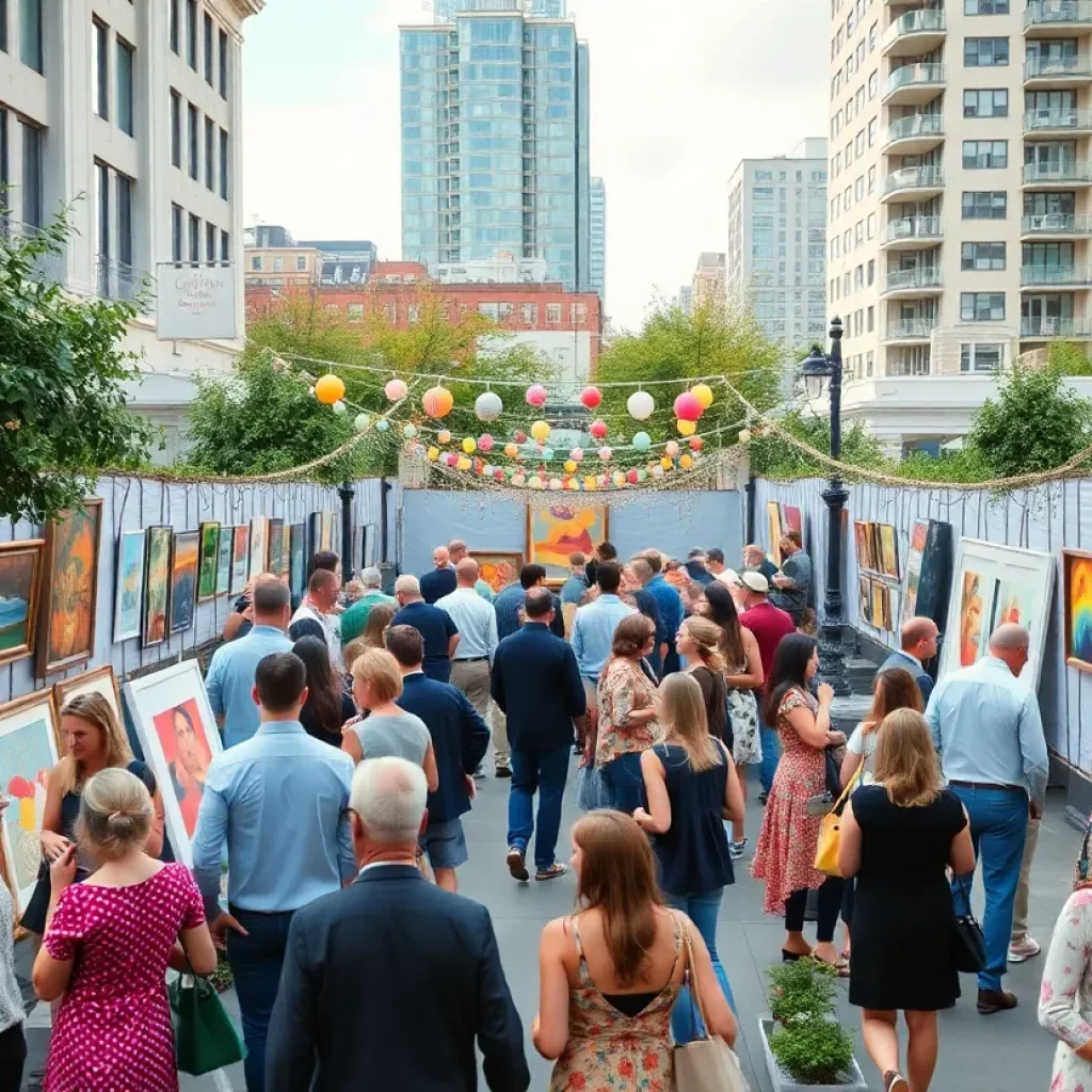 People celebrating the grand opening of new art galleries in Atlanta.