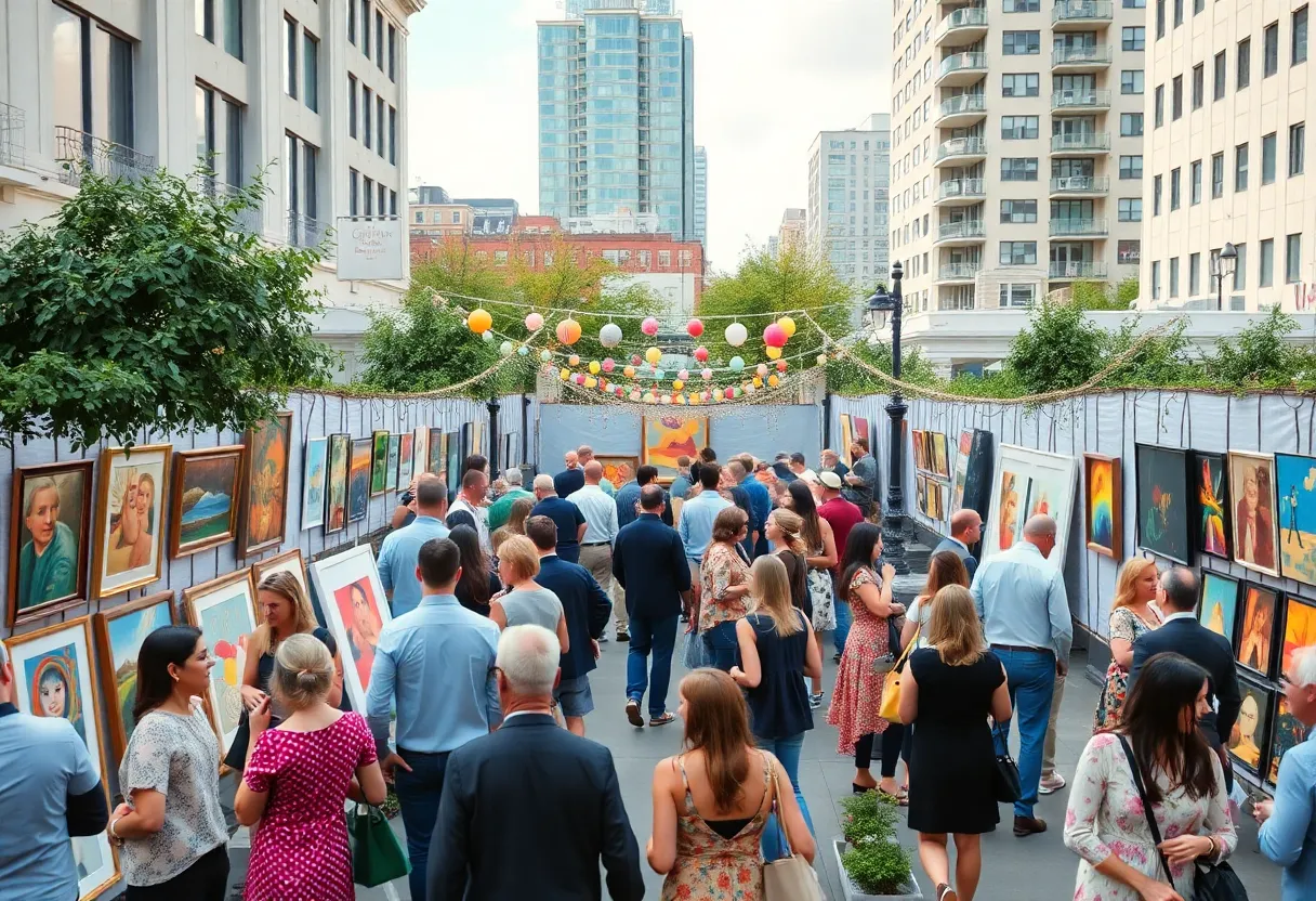 People celebrating the grand opening of new art galleries in Atlanta.
