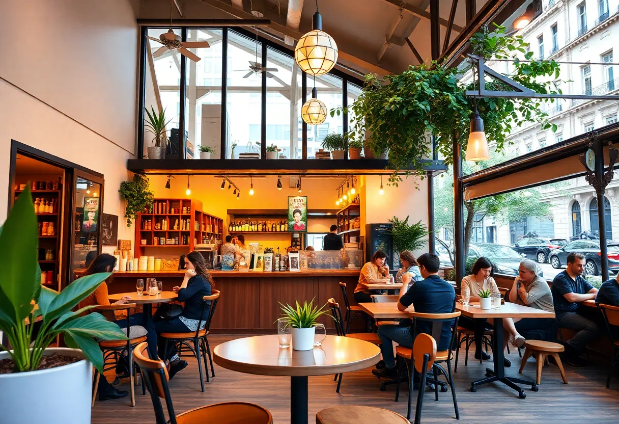 Interior view of Haraz Coffee House with people enjoying coffee
