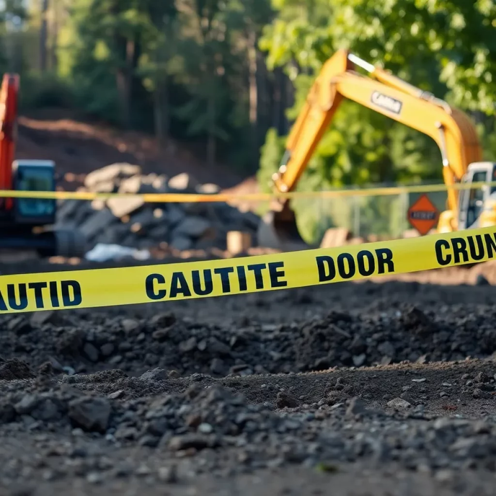 Image depicting a construction site where a human skull was discovered.