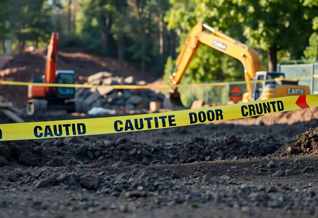 Image depicting a construction site where a human skull was discovered.