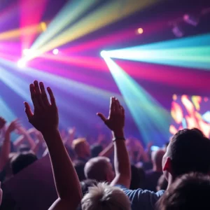 Concert crowd enjoying Kendrick Lamar performance with lights