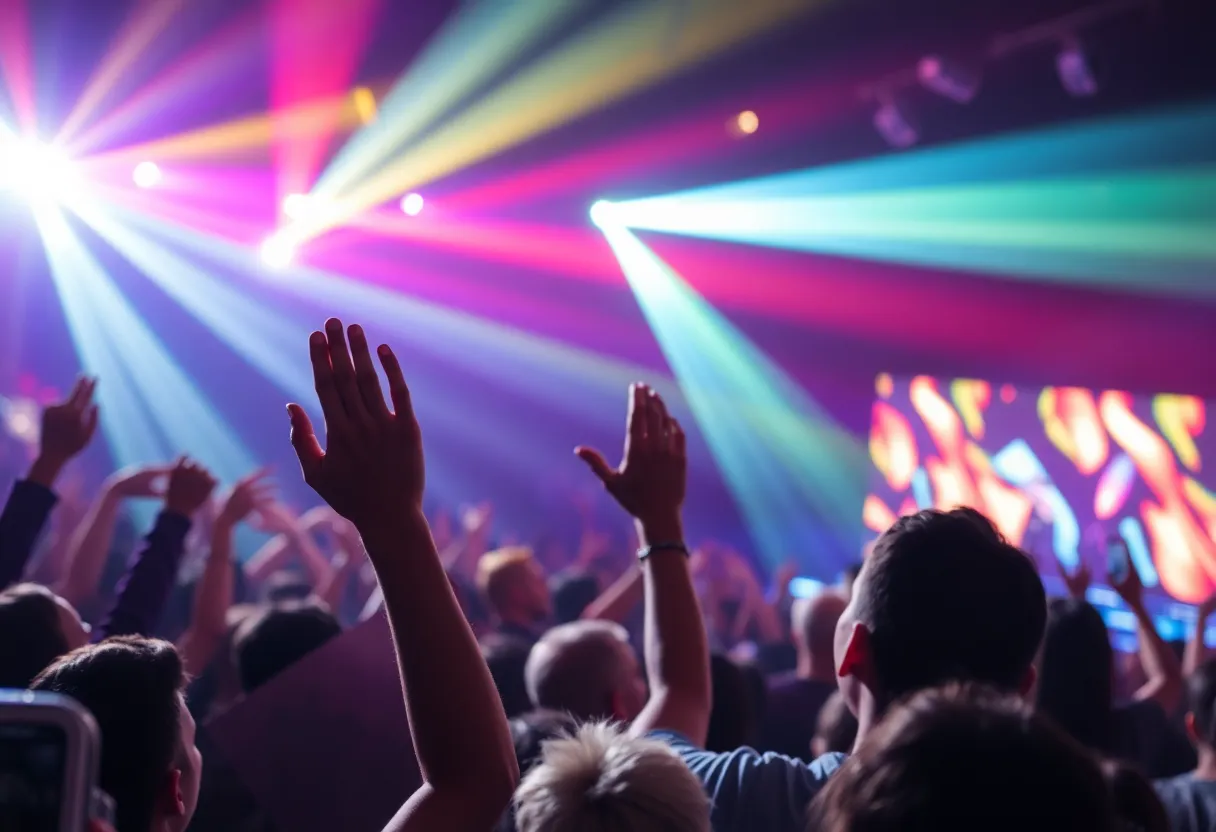 Concert crowd enjoying Kendrick Lamar performance with lights