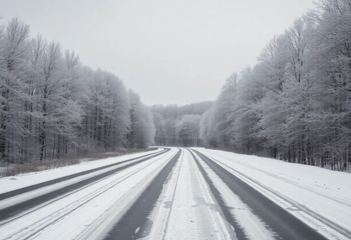 Winter landscape in North Georgia with snow and ice