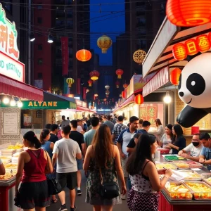 Colorful stalls and food at Panda Fest in Atlanta