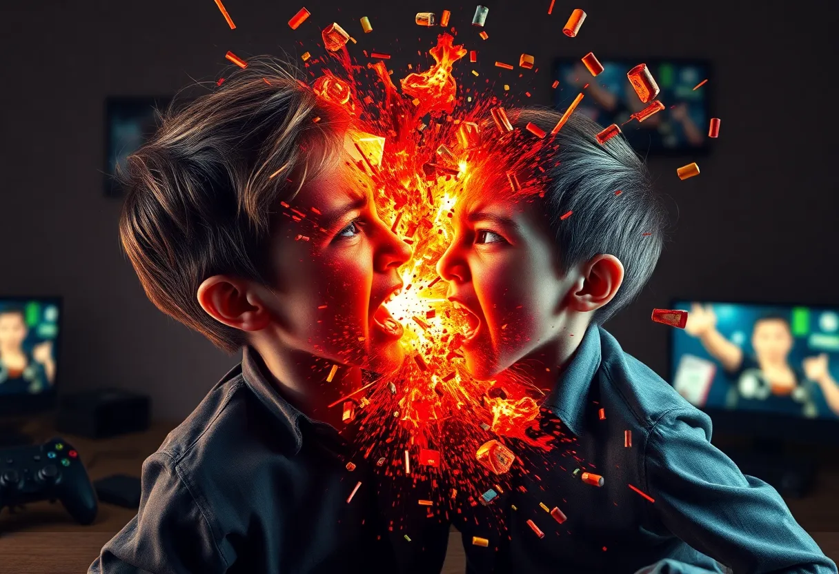 Abstract representation of sibling rivalry with gaming elements